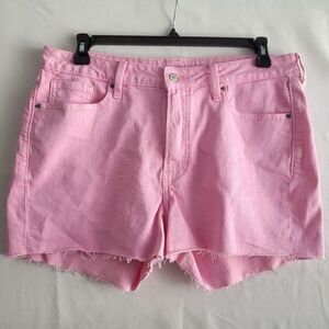 Old Navy Denim Shorts Women 14 Pink High-Rise OG Straight Cut-Off Trendy Pockets